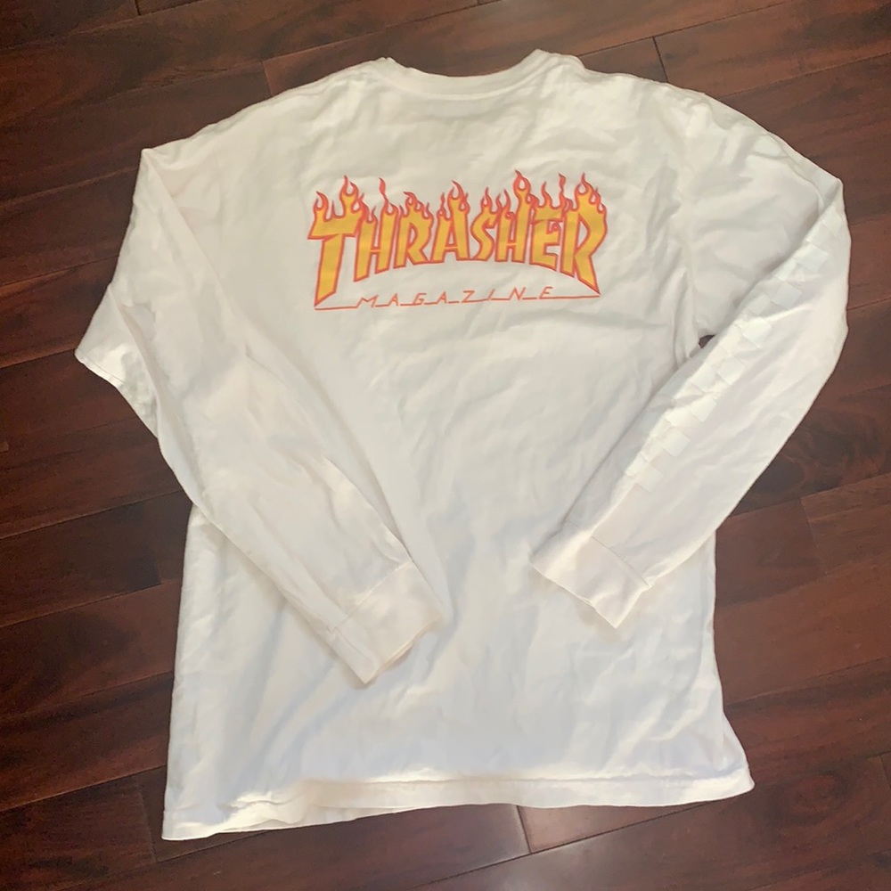 vans x thrasher long sleeve white shirt